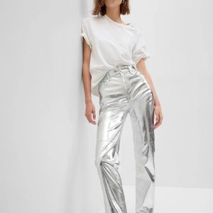 Gap high rise faux leather cheeky silver pants